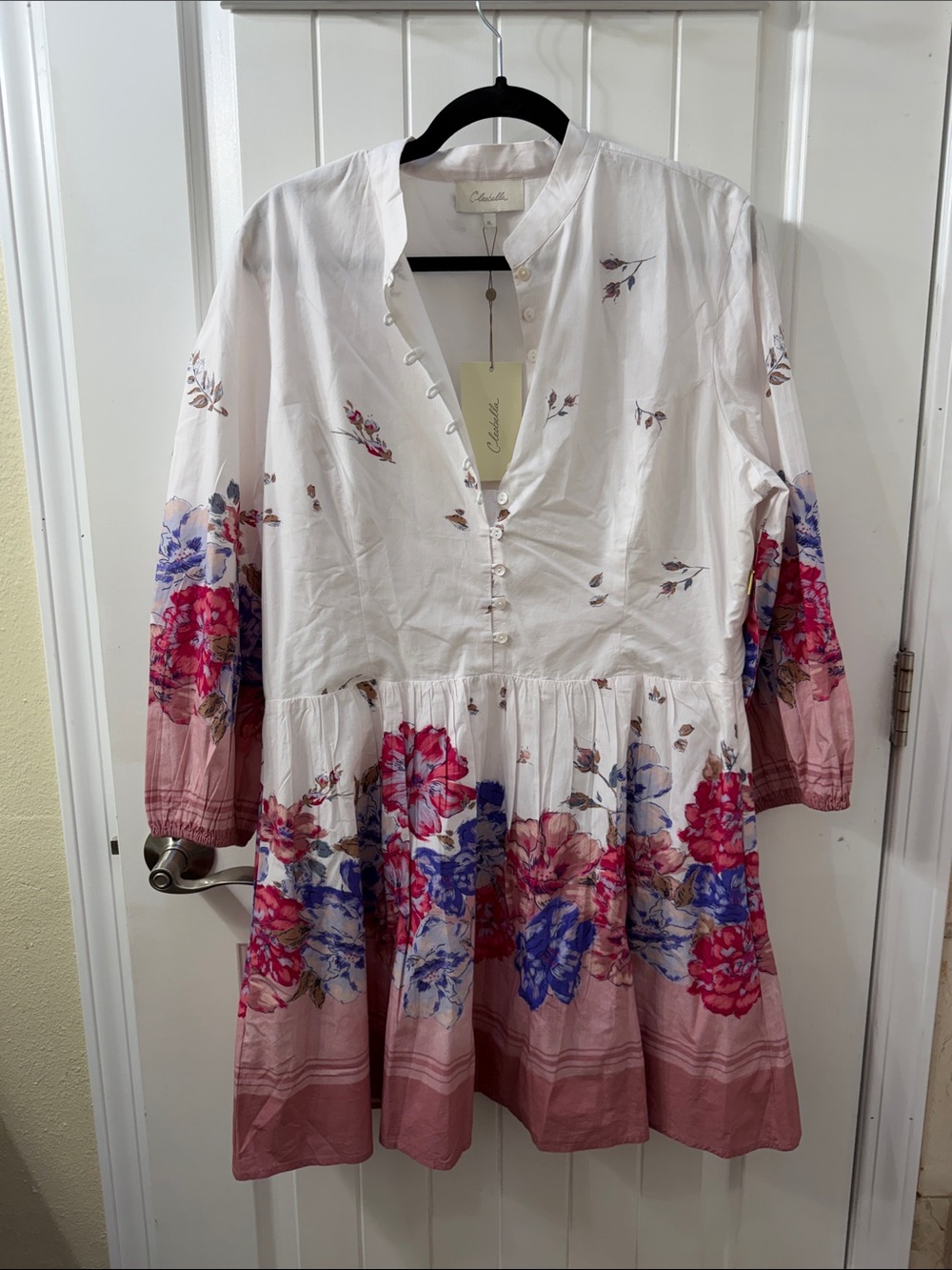 Cleobella White Dress with Pink and Blue Floral Print